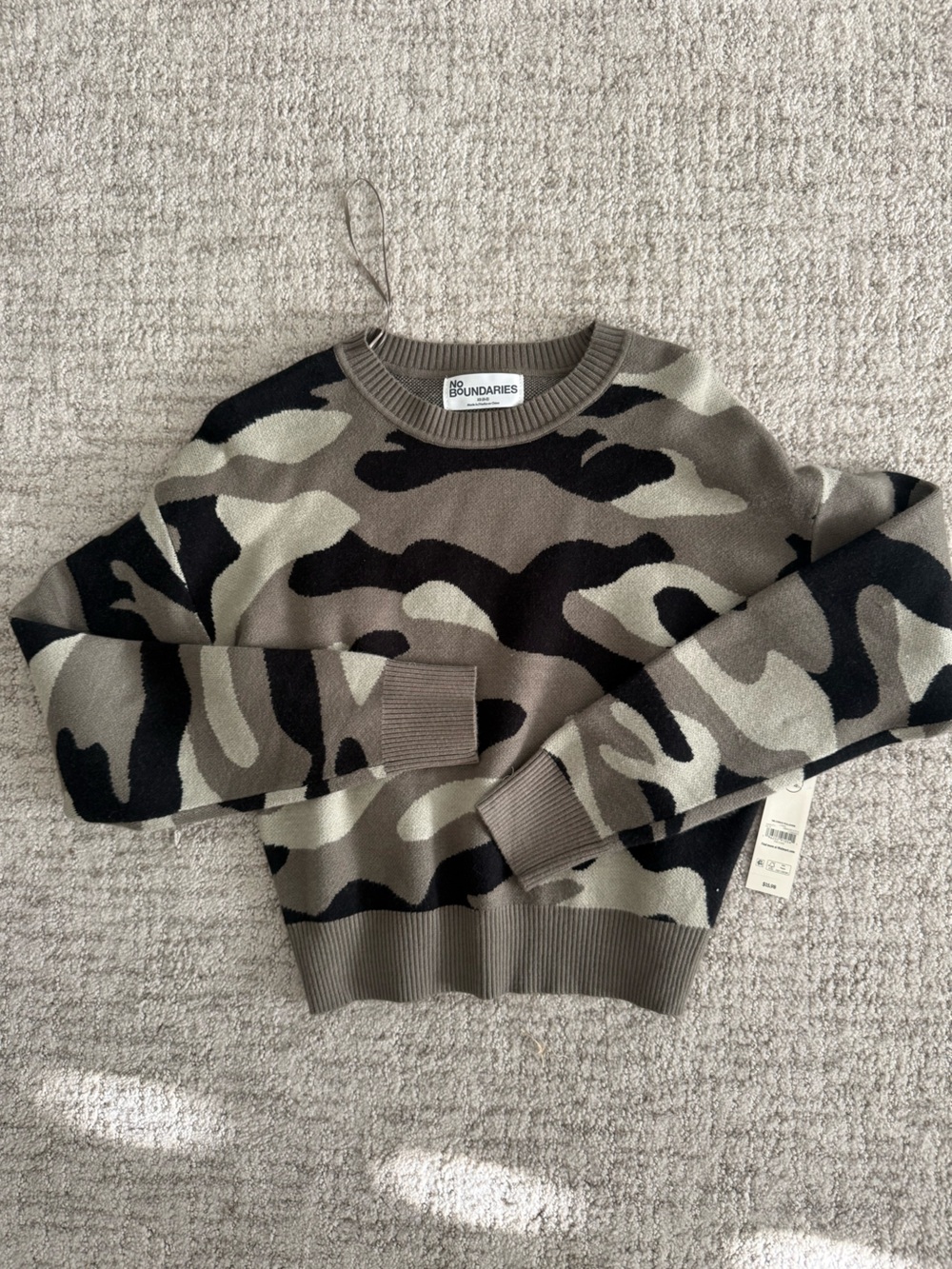 Olive and Black Camo Knit Crewneck Sweater